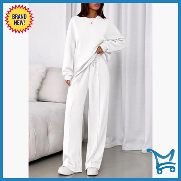 Matching Loungewear Set Long Sleeve Sweatshirt Wide Leg Pants Medium - Picture 3 of 7